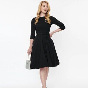 Unique Vintage Black Devon Dress Swing Skirt Size Medium